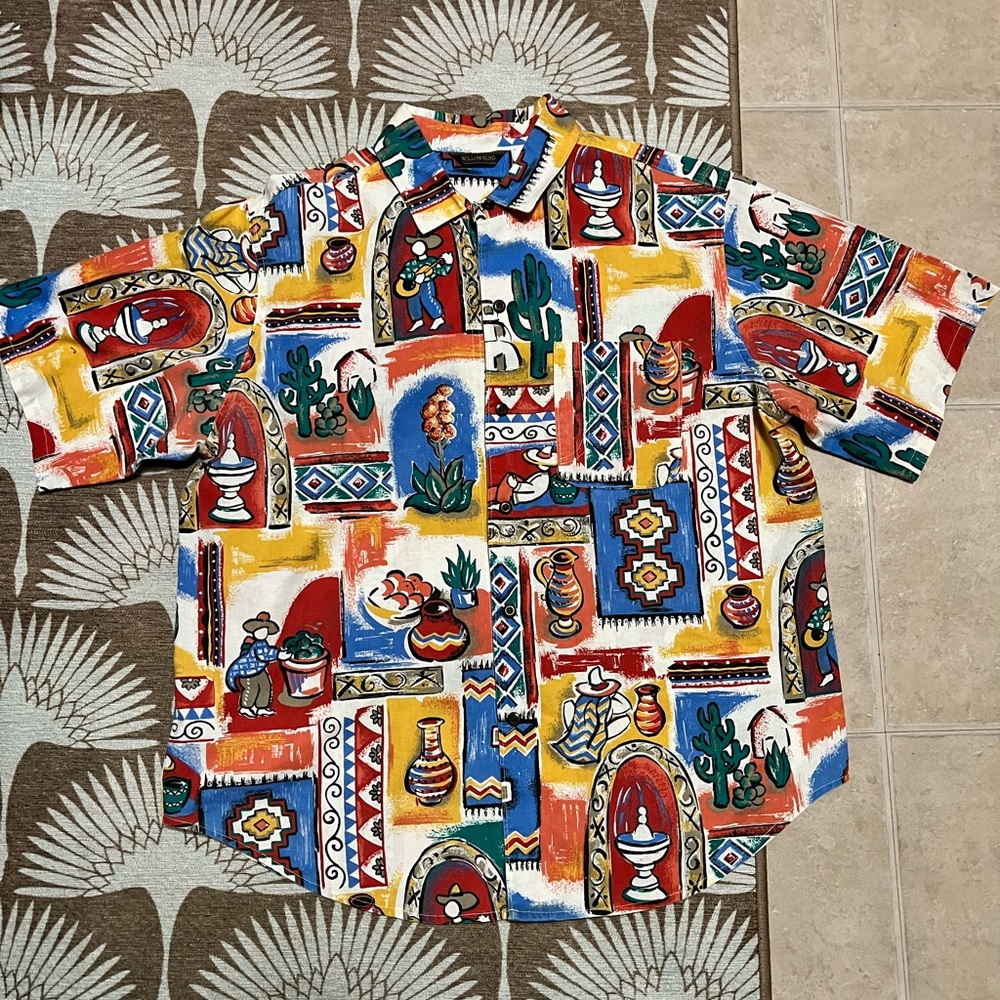 Vintage WillowBend Men’s XL button down- western, guitar,folk art, bohemian